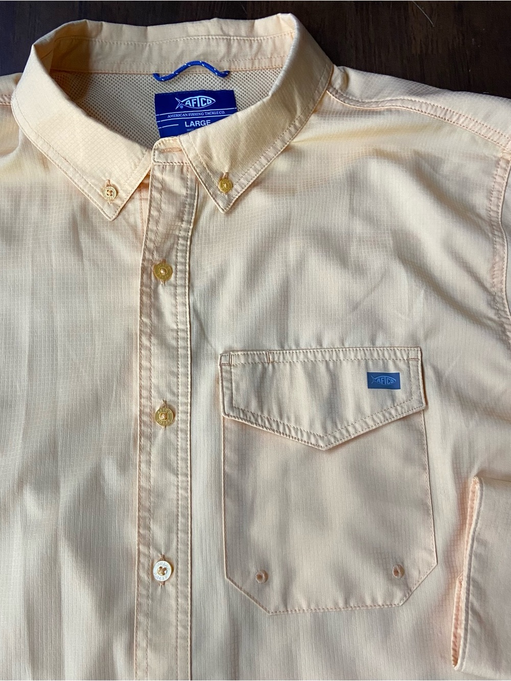 AFTCO Air Vent Fishing Shirt Mens L Yellow Long Sleeve Button Up Vented Ripstop